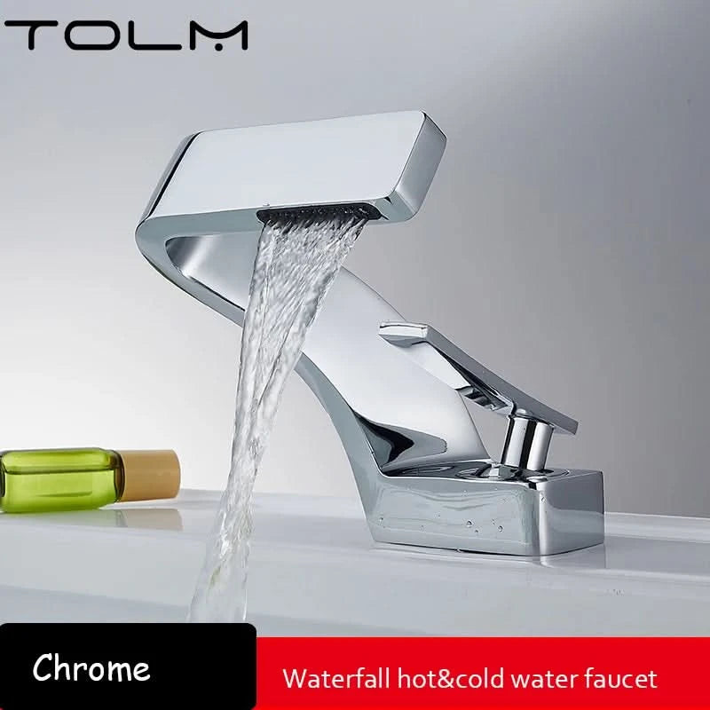 TOLM Brass Black Gold Basin Faucet Bathroom Sink Faucets Hot Cold Water Mixer Crane Deck Mounted Single Handle Hole Bath Kitchen