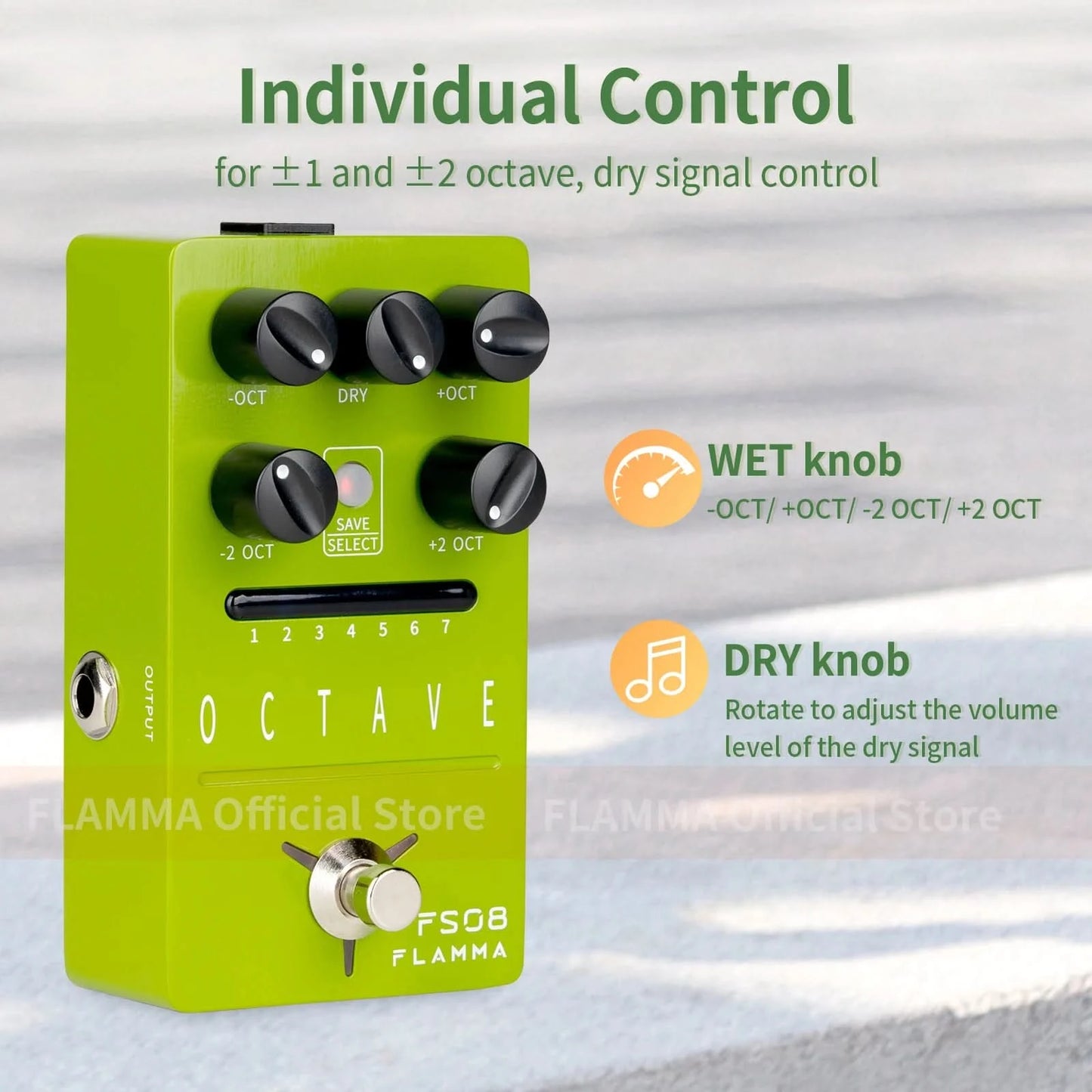 FLAMMA FS08 Guitar Octave Effects Pedal polyphonic octave effects 7 Preset Slots Individual control for Dry signal
