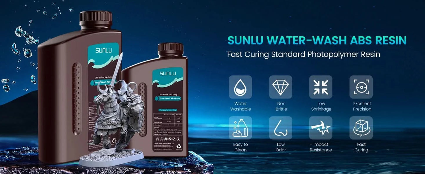 SUNLU 2KG Water Washable / Water Washable ABS Resin Resin 1000G/Bottle 405nm Rapid UV-Curing Photopolymer Resin For LCD 3D Print