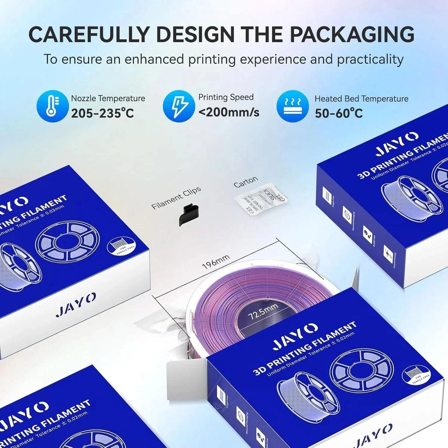 JAYO 3D Multicolor 4-Color Silk PLA+ Filament Bundle Silk PLA+ 3D Printer Filament 1.75mm +/- 0.02mm Shiny Silk Texture 2Rolls