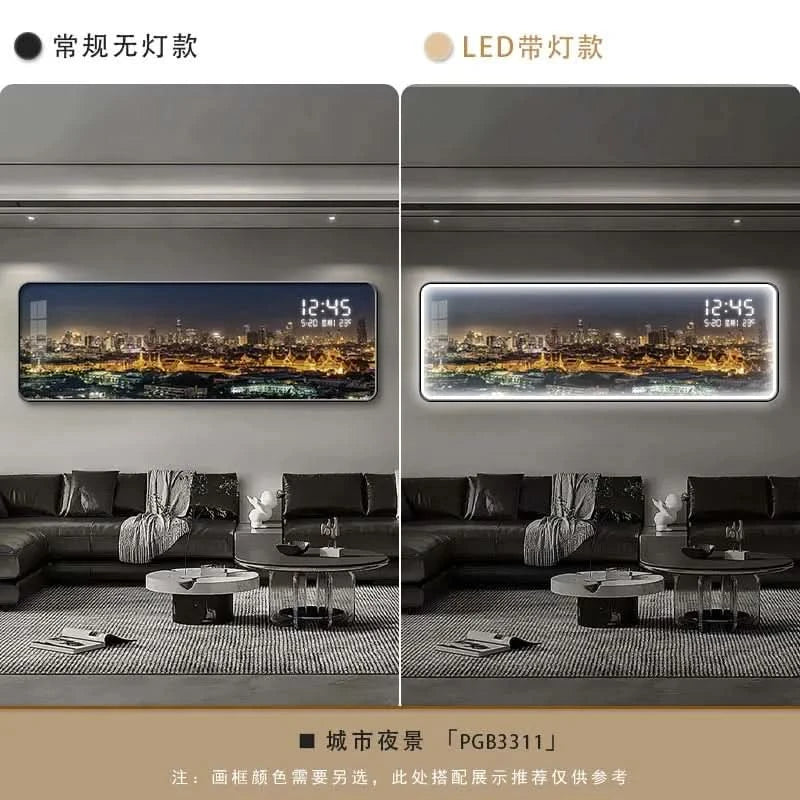 Modern Urban Night Scene Bedroom Bed Head Hanging Art Electronic Clock Landscape Architecture Living Room Sofa Background Wall D