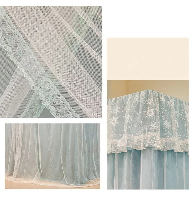 Four Season Bed Curtain Canopy for Girl Room Palace Mosquito Net with Frame Romantic Shading Three-door Bedcover Decor