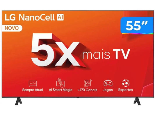Smart TV 55" 4K LCD LED NanoCel LG 55NANO80TSA AI Prozessor Wi-Fi und Bluetooth 3 HDMI 2 USB