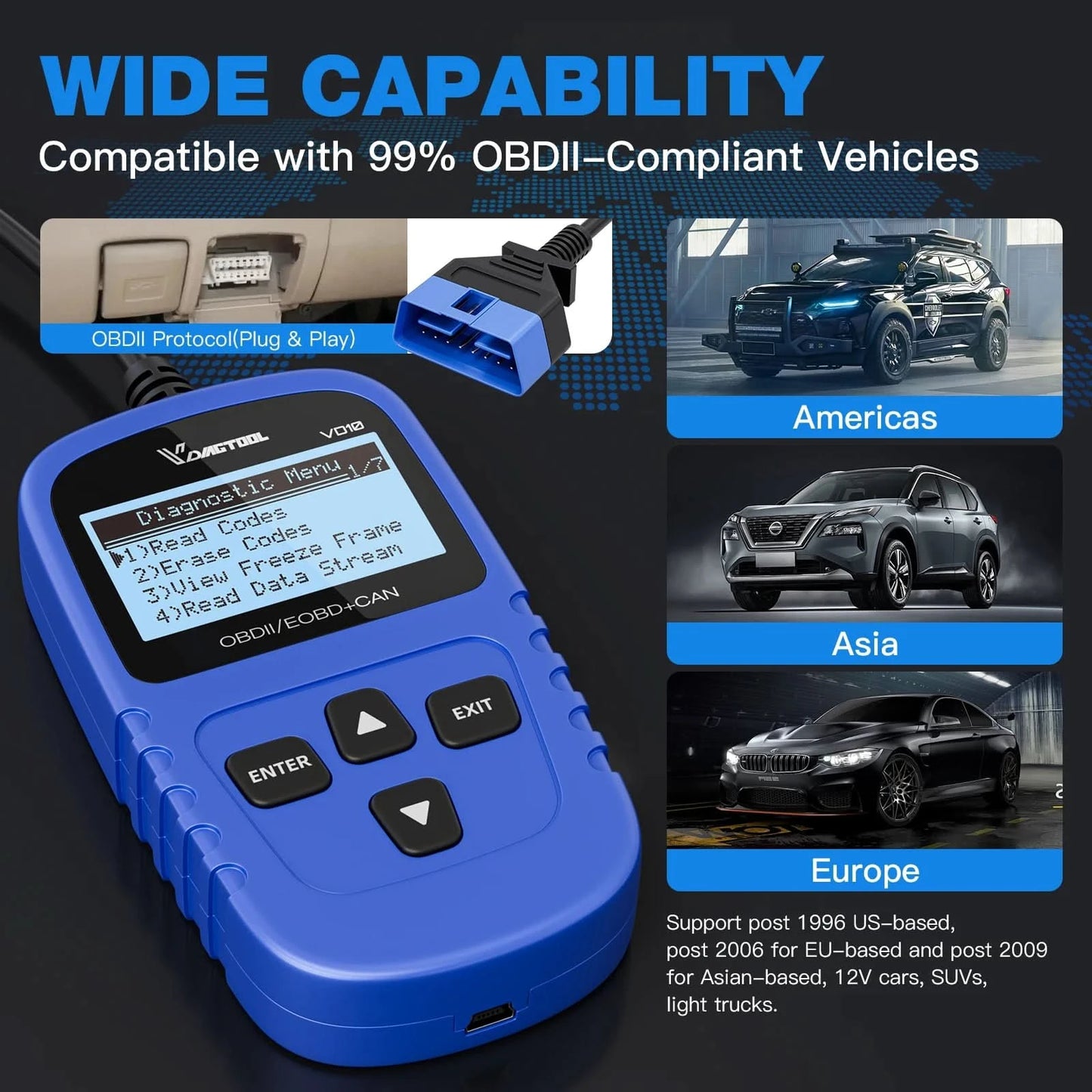 VDIAGTOOL VD10 OBD2 Scanner Diagnostic Tool Automotive Scanner With I/M Readiness Code Reader Check Engine Lifetime Free Update