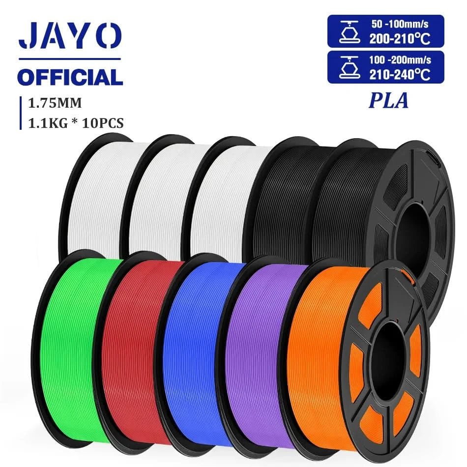 JAYO PLA Filament 1.75MM 10Rolls/set PLA 3D Printer Filament Multicolor For FDM 3D Printers Neatly Wound 3D Printing Materials