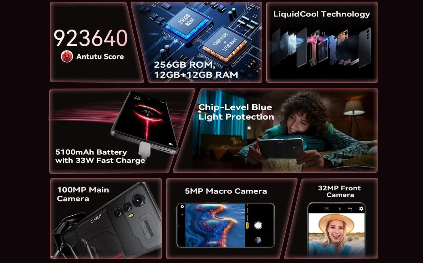 Gaming Phones Cubot  MAX 5, Helio Dimensity 8200 120Hz, 6.95" Display 100MP Camera 12GB+256GB High Cost Effective 5G Smartphone