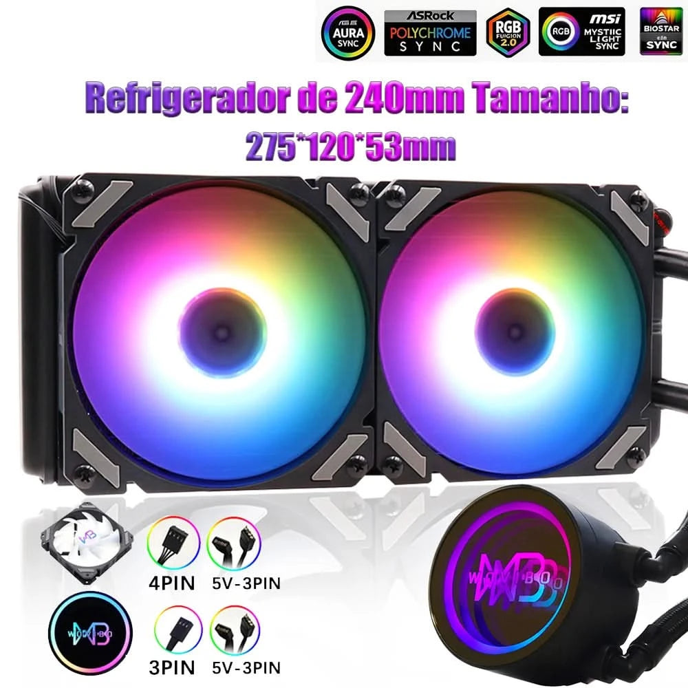 Wovibo Pc Cpu Water Cooler AIO Radiador 240mm 360mm ARGB RGB  Para Intel 115x 1200 1700 2011 X79 X99 AMD AM4 AM5 Ventilador