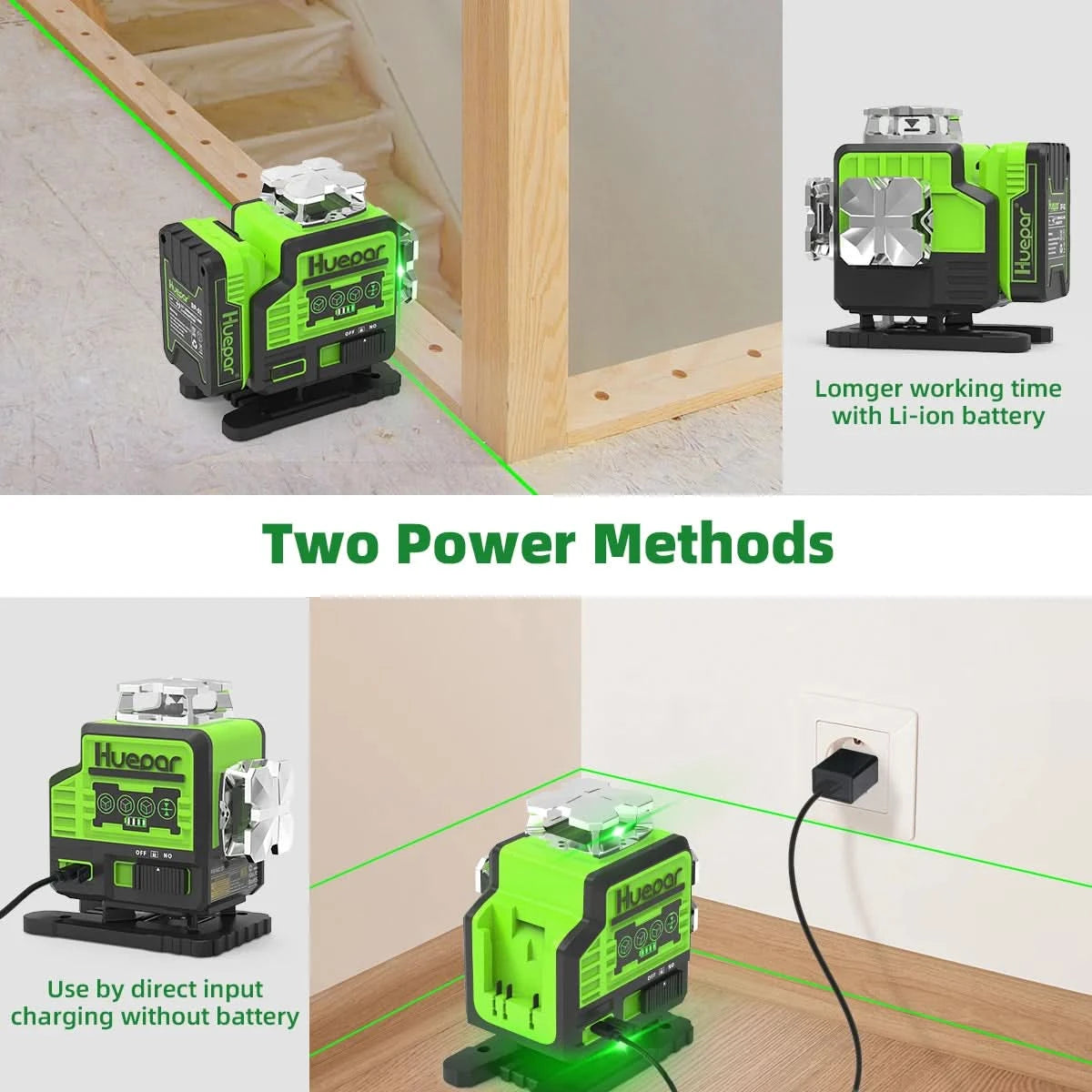 Huepar 16 Lines 4D Laser Level P04CG 360 Horizontal And Vertical Self-Leveling Bluetooth Remote Control With Li-ion Battery