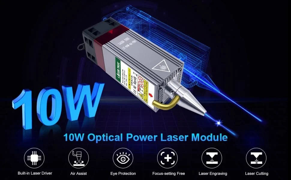 LASER TREE Laser Module 10W/20W/30W/40W Optical Power with Air Assist Laser Head TTL Blue Light for Engraver Cutting Wood Tools