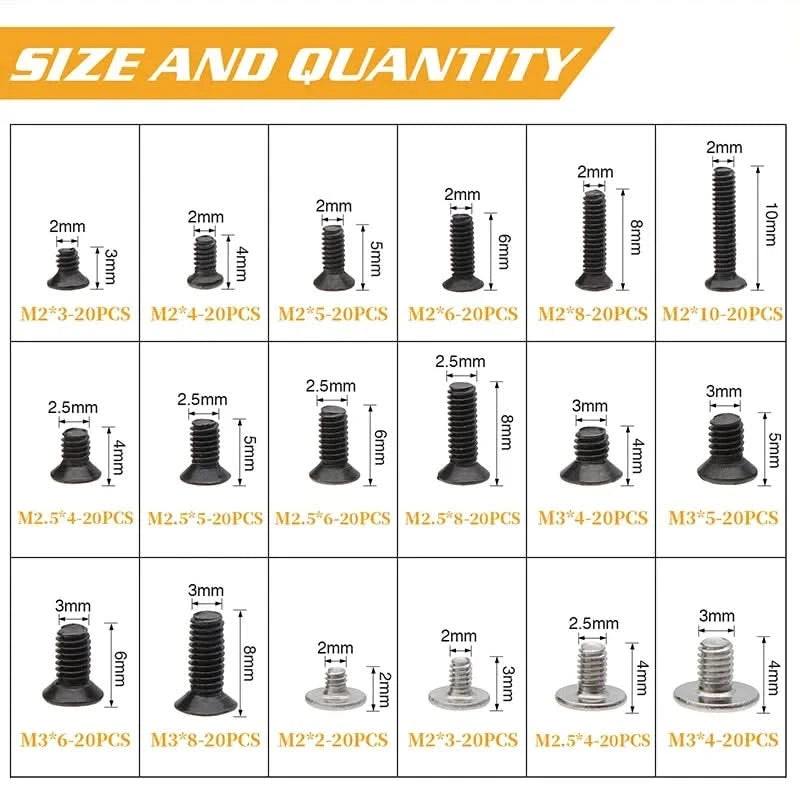 300/360Pcs M2 M2.5 M3 KM Screw Flat Head Phillips Screws Laptop Notebook Screws Set Kit For Computer Notebook Small Screw Kit