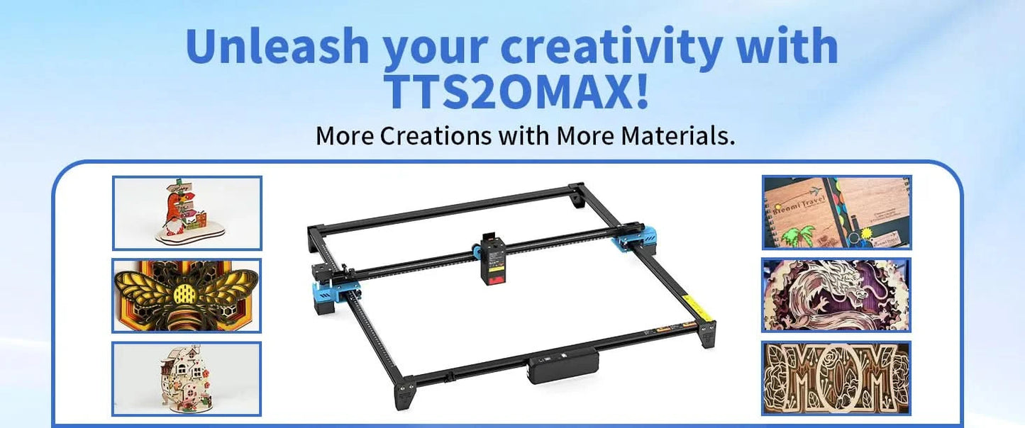 Twotrees TTS-20 Max Metal Laser Engraving Machine 600x600mm Work Area Laser Cutting Machine For Cutting MDF Acrylic Leather Wood