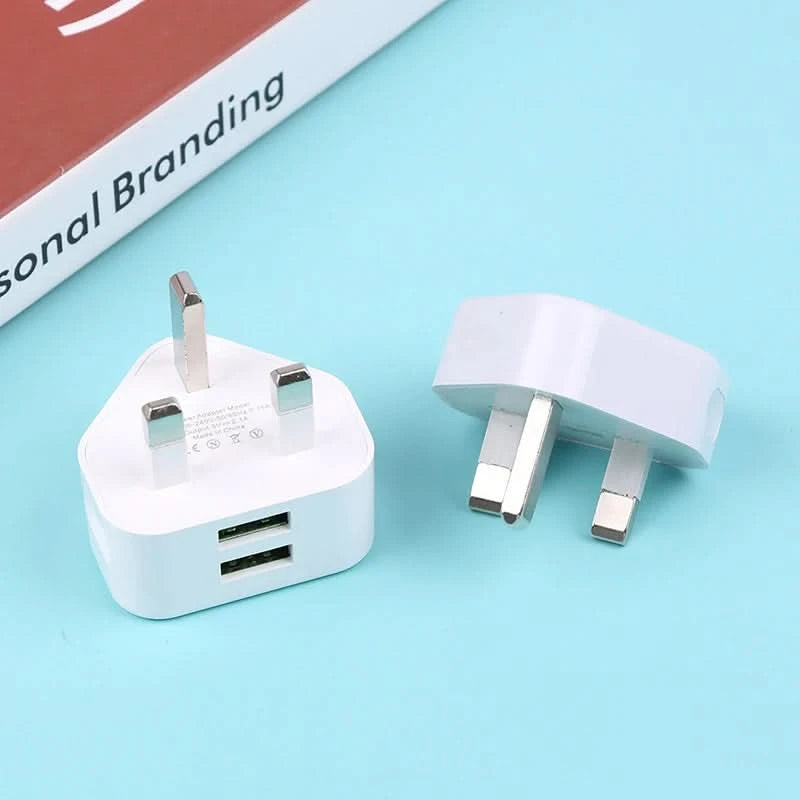HUAHUA2025 NEW 1PCS Dual Port Fast Charger 5V/2.1A, UK 3 Pin Wall Adapter for Phones & Tablets, Multi-Device USB Charging Hub