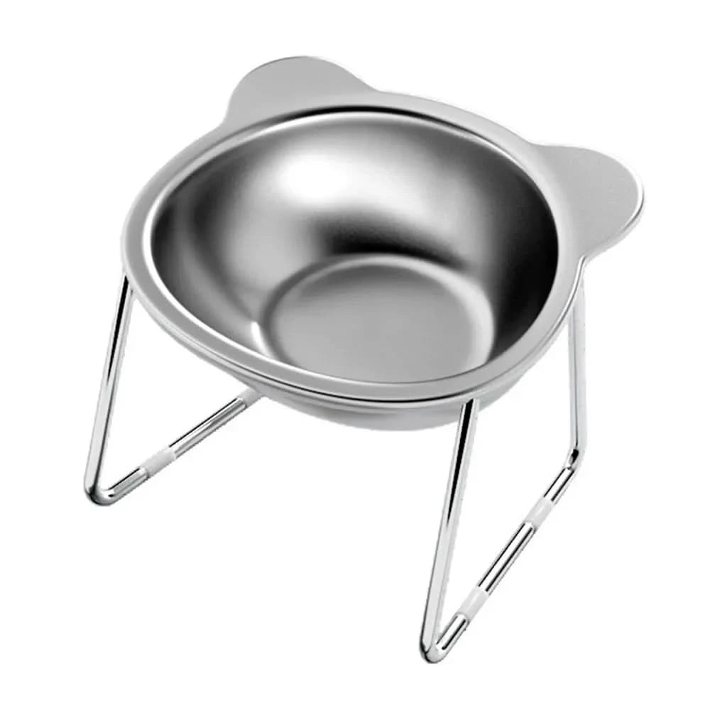 ‌304-Stainless Steel Raised Cat Bowl with 15° Elevated Design.