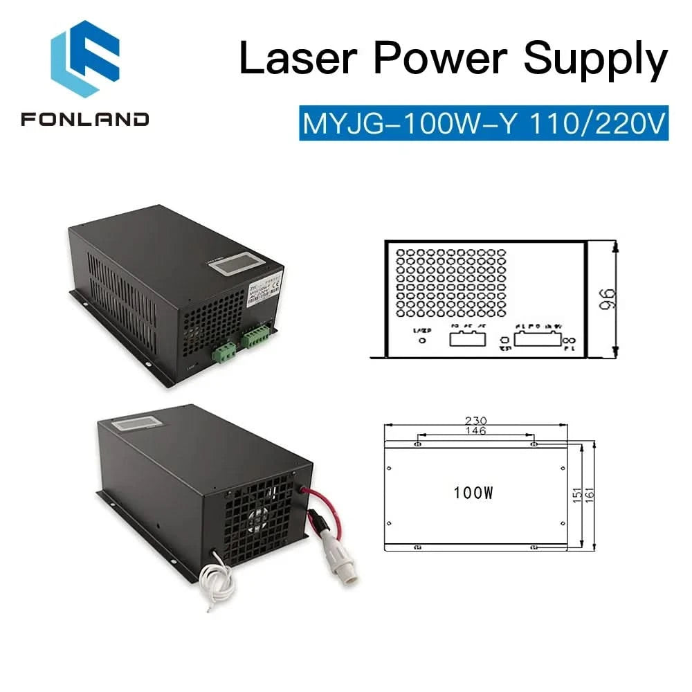 FONLAND MYJG-100W CO2 Laser Power Supply for Reci W2 T2 EFR Yongli CDWJ CO2 Laser Tube Engraving Cutting Machine With Display