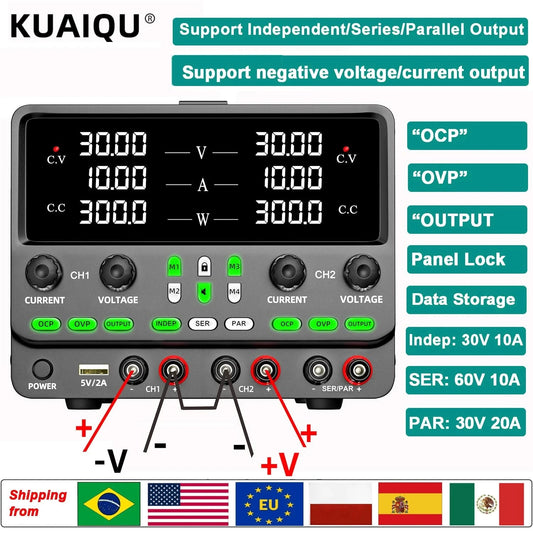 NICE-POWER 30V 10A Dual-Channel DC Lab Power Supply 60V 120V 240V Double Bench Power Source Positive & Negative Voltage Output