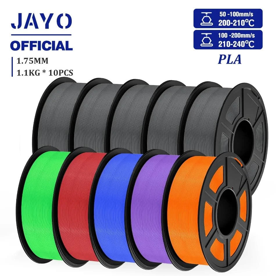 JAYO PLA Filament 1.75MM 10Rolls/set PLA 3D Printer Filament Multicolor For FDM 3D Printers Neatly Wound 3D Printing Materials