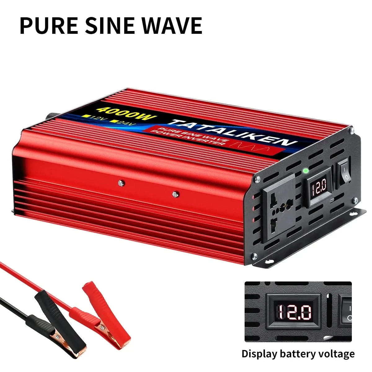 Inverter Pure Sine Wave DC12V/24V To AC 220V Voltage 7000W/8000W 50/60HZ Power Converter Solar Car Transformer With LED Display