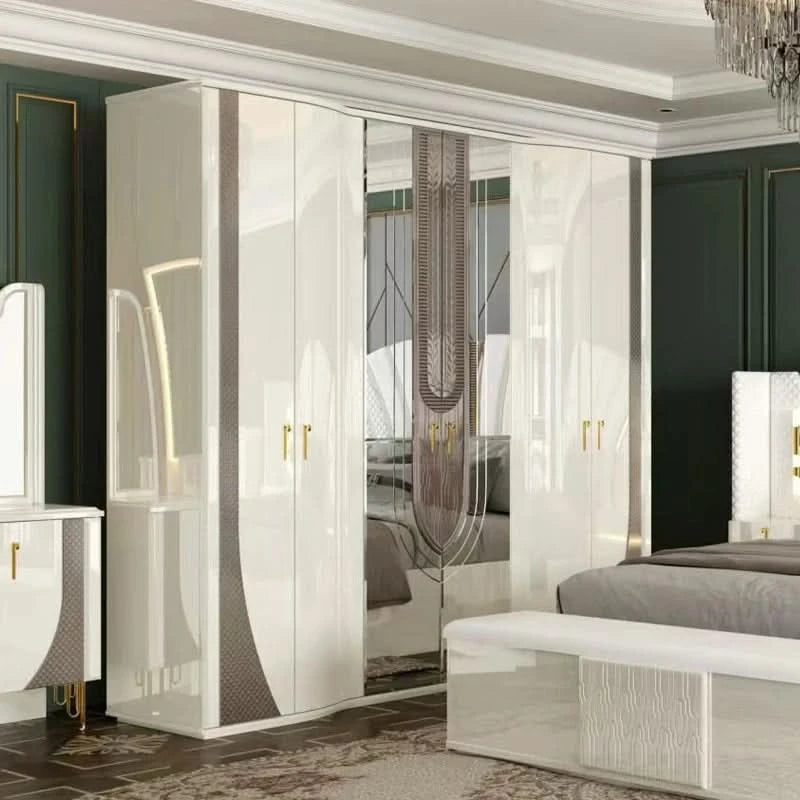 A Royal Luxury Gold Wood Frame Double King Size Bed Set Home Villa Classic Modern Design Wooden Full Bedroom Sets Furniture