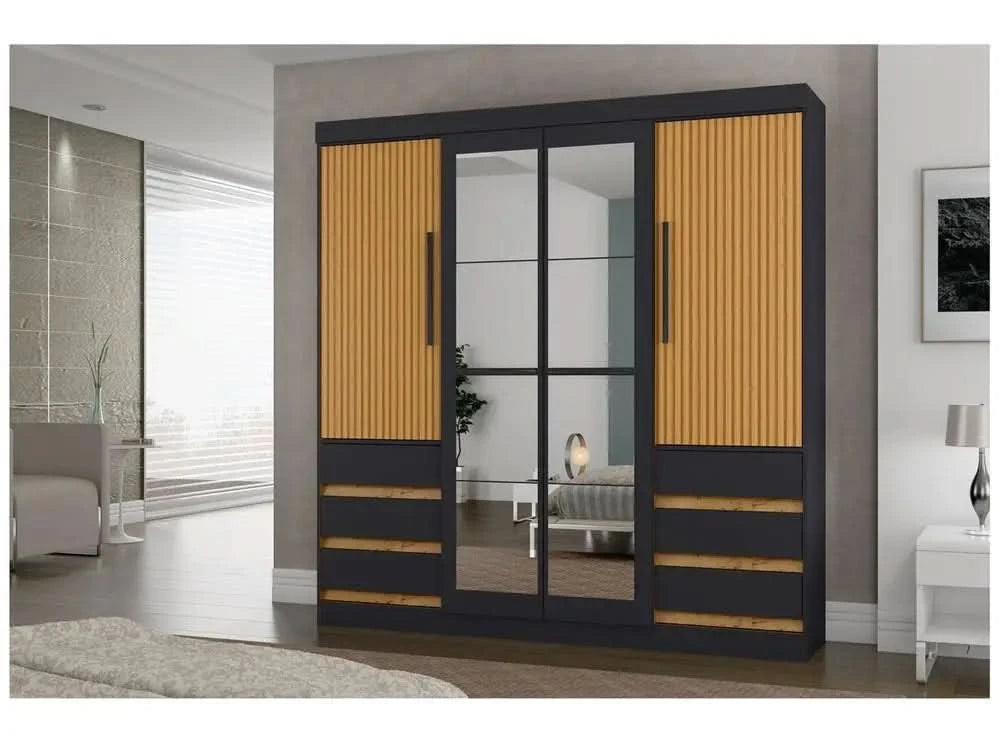 Wardrobe Couple with Mirror 4 Doors 6 Drawers Araplac Sofia