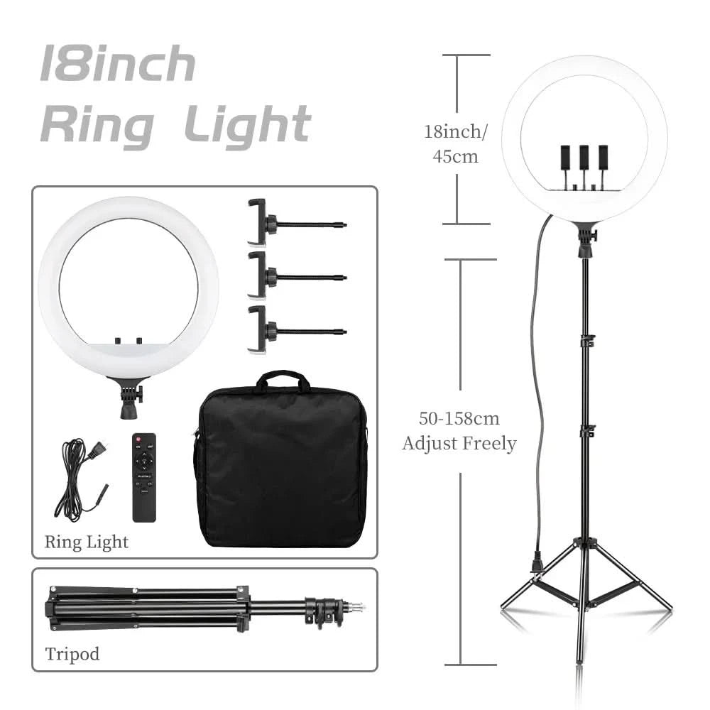 SH 18 Inch Knob Ring Light LED Selfie Video Lamp With Tripod Stand Phone Clip For YouTube Live Lighting Photo Photography Studio