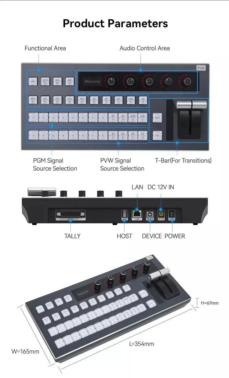 IP-USB-Umschalter ATEM-Mischpult Bedienfeld Schalter Videomischer Umschalter vMix Software-Mischpult-Bedienfeld
