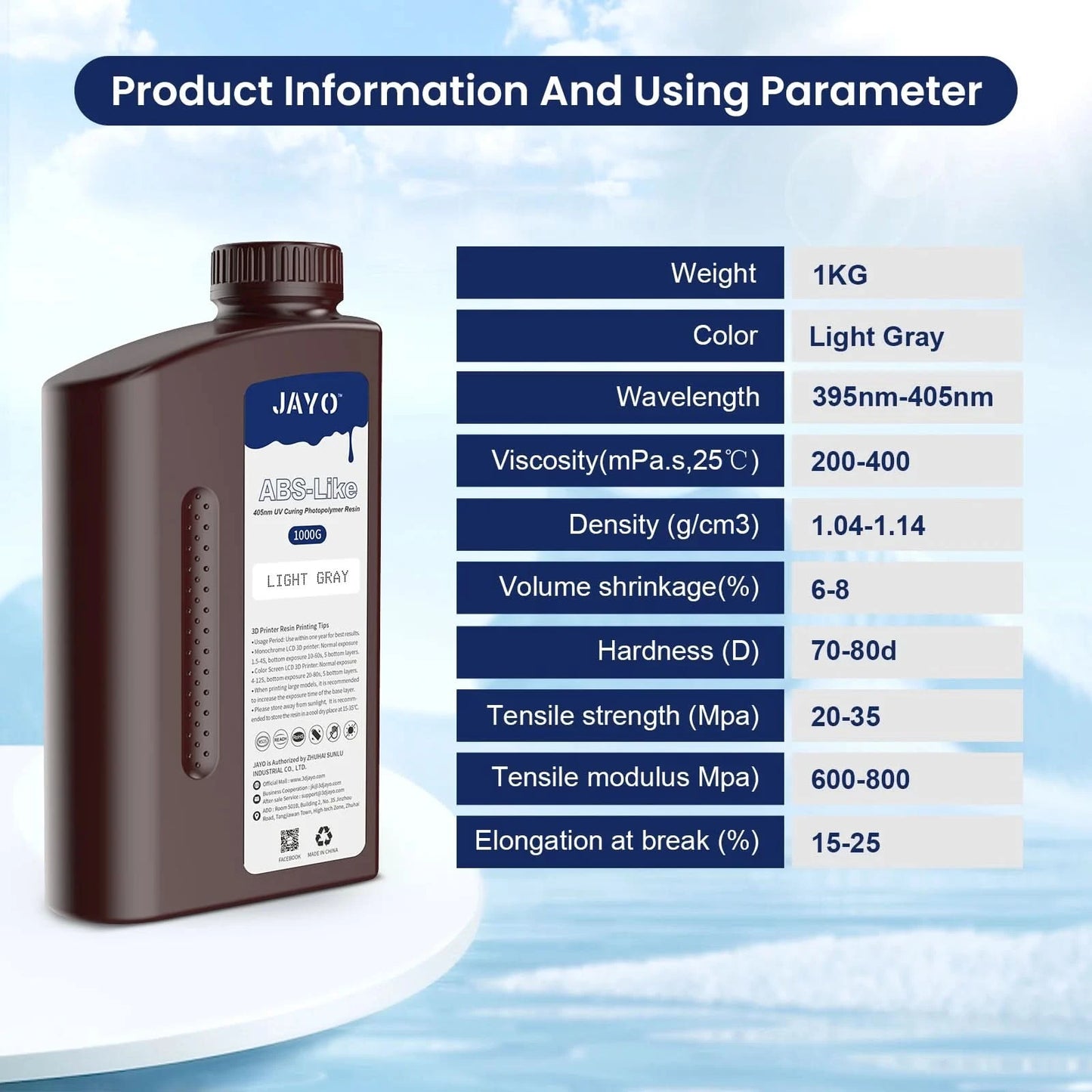 JAYO UV Resin ABS Like/Standard/Plant based/Nylon Like/Water-Wash 1KG 405nm Liquid Rapid UV Curing For LCD 3D Printing Material