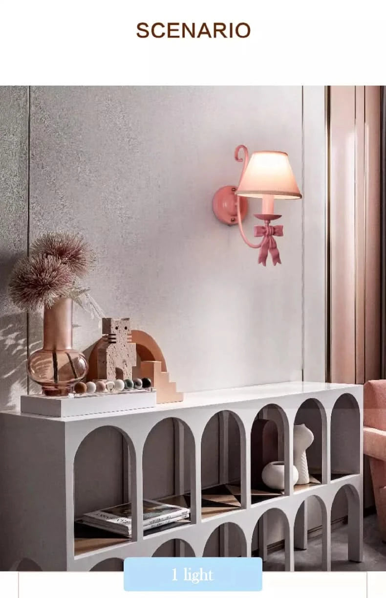 Pink Princess Room Wall Lamps Cute Bow Decor Lamp Modern Romantic Warm Children's Room Girl Bedroom Bedside Wall Hanging Lights