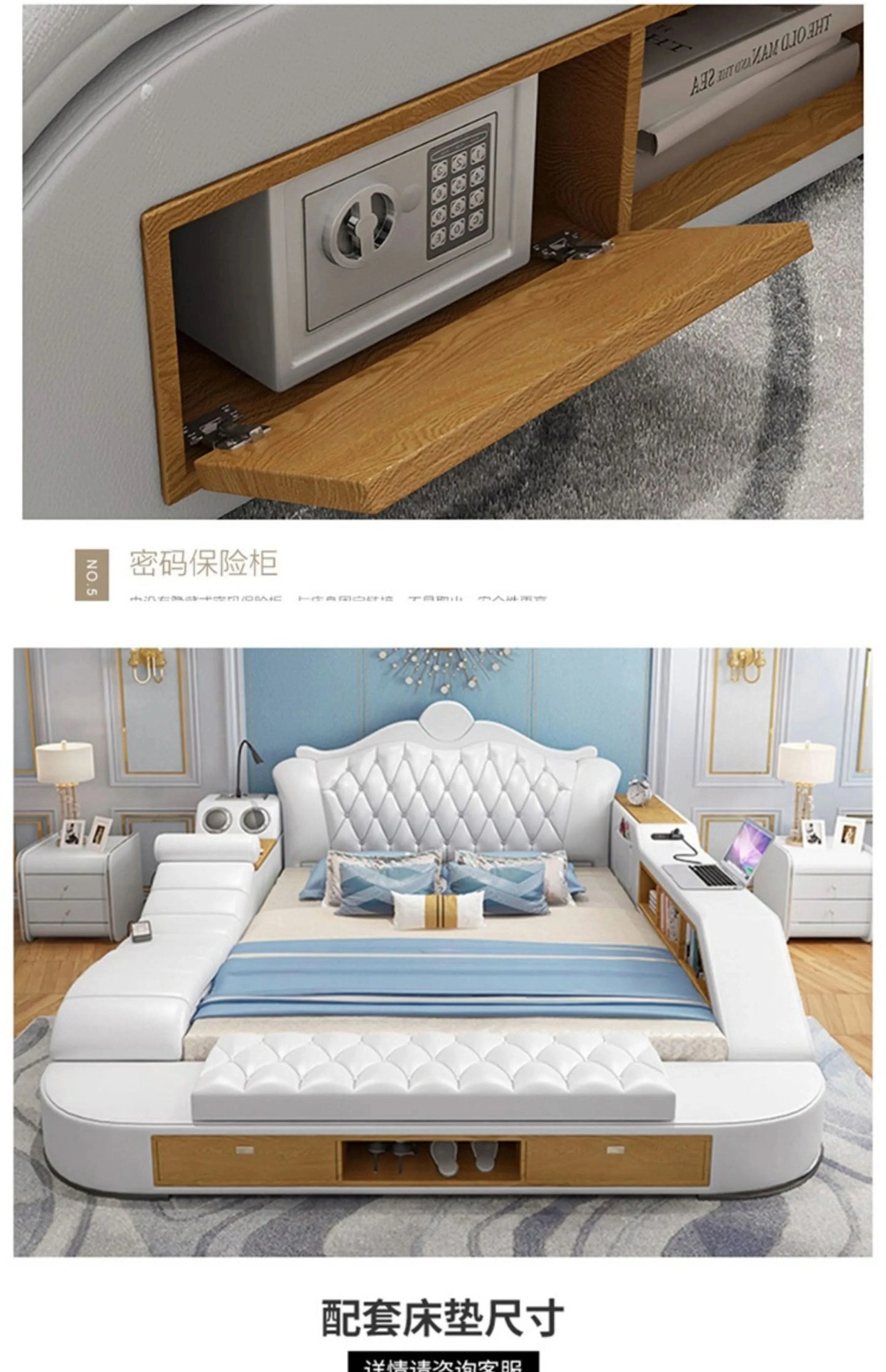 Headboard Storage Double Bed Queen Drawers King Size Smart Bed Luxury Princess Modern Letto Matrimoniale Bedroom Furniture