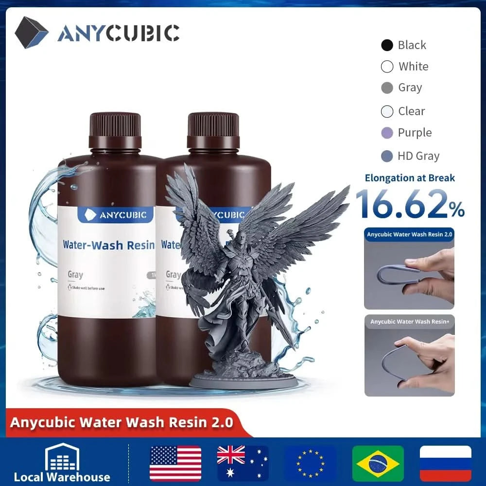 ANYCUBIC 2pcs/lot 405nm Water Washable Resin For LCD 3D Printer Liquid Photopolymer Resin 3D Printing Material 1kg/bottle