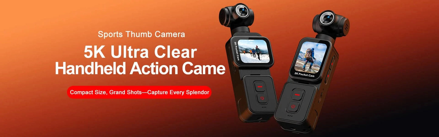 K28 5K Ultra Clear Handheld Action Camera 1.69-inch Face Recognition Automatic 270°Rotating Lens Follow Shot Sports Thumb Camera