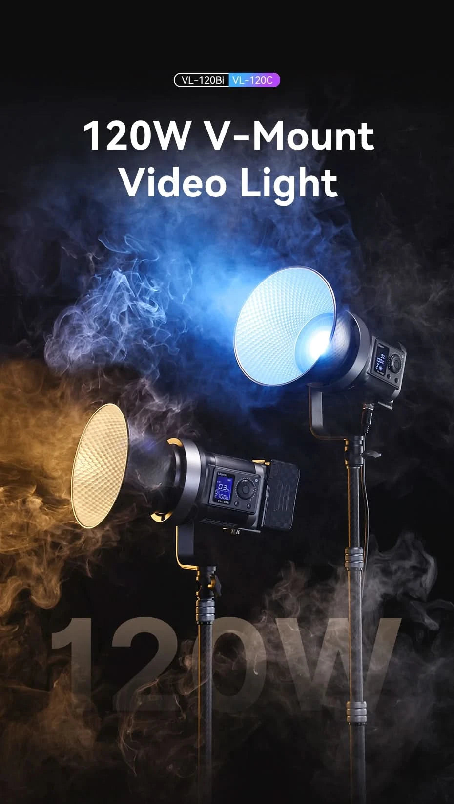 Ulanzi VL-120Bi VL-120C 120W V-Mount Video Light with Wireless Control CRI 95+ 2700K-6500K COB Lamp Indoor Outdoor Photography
