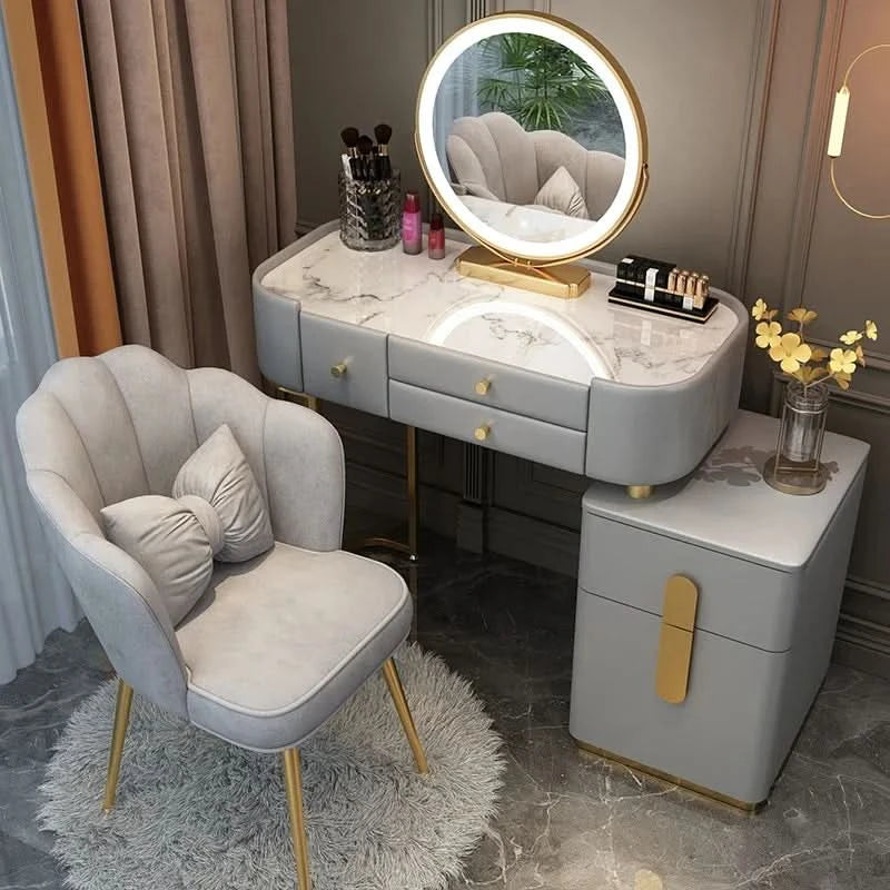 Luxury Jewelery Storage Dressing Table Glass Top Girls Unique Makeup Mirror Beauty Dressing Table Light White Muebles Decoration
