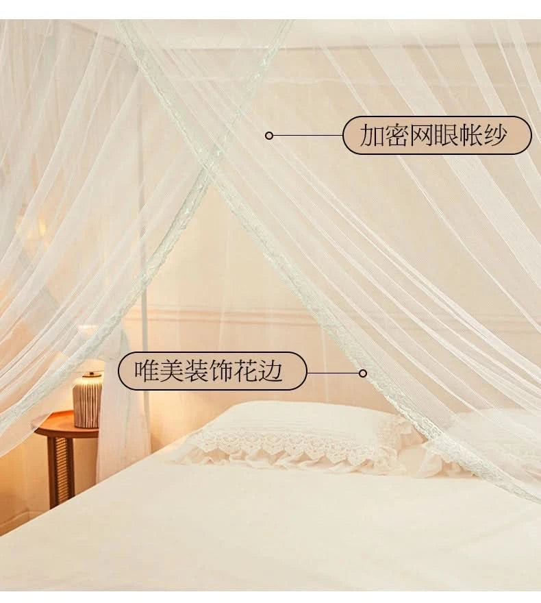Four Season Bed Curtain Canopy for Girl Room Palace Mosquito Net with Frame Romantic Shading Three-door Bedcover Decor