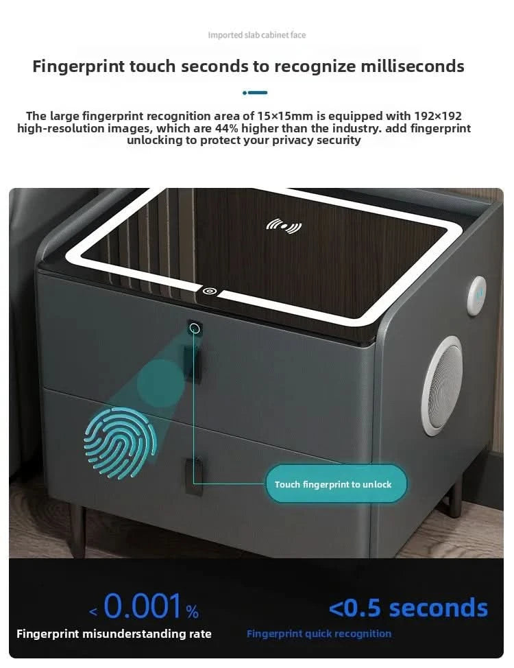 Bedside Table with Wireless Charging – 2-Tier Smart Nightstand with Lockable Drawer & Rechargeable LED Light