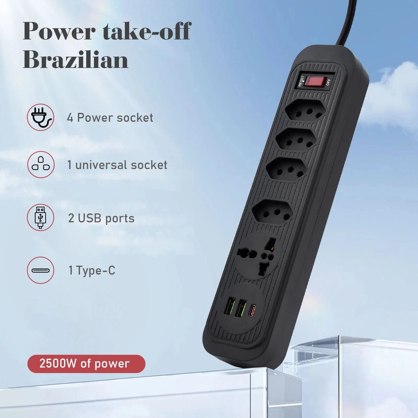 Extension Socket, Power Extension, USB Socket, Socket Line Filter, Regua Power Sockets, Electric Extension, 110-220V,10A