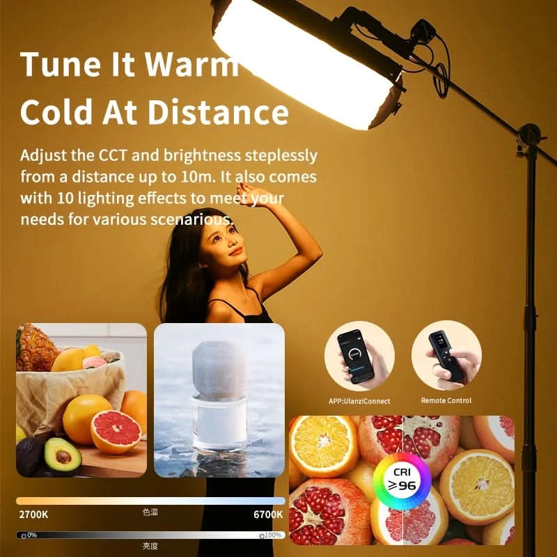 Ulanzi AL60 60W / AL120 120W Inflatable Air Tube Light APP Control LED Video Light Bi-Color Light Stick w Handle for Photography