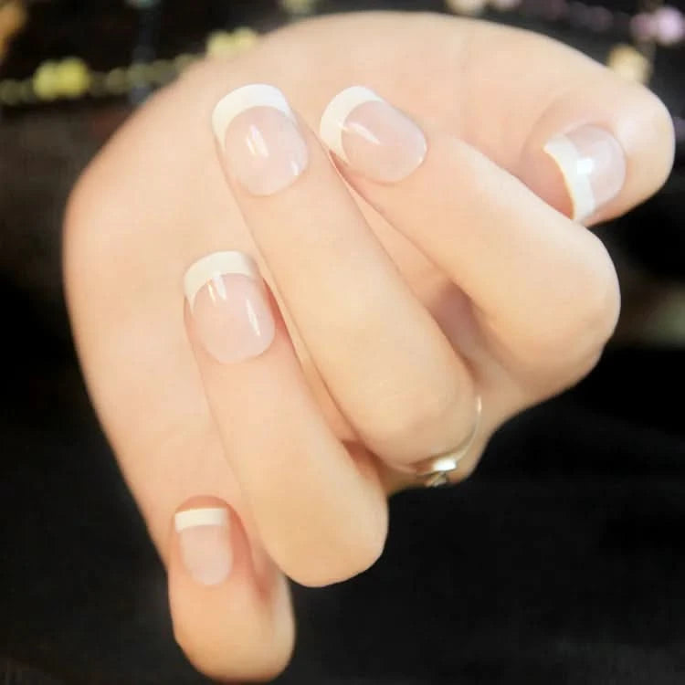 50Sheets Classical French Fake Nails Wholesale Short Natural French Nails False Batch Sale Nail Art Store School Basic Tools