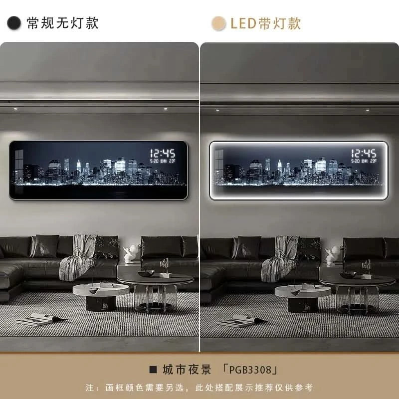 Modern Urban Night Scene Bedroom Bed Head Hanging Art Electronic Clock Landscape Architecture Living Room Sofa Background Wall D