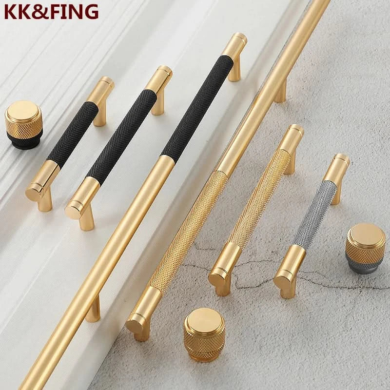 KK&FING Aluminium gerändelter Griff Möbel Gold Schrankknöpfe lange Griffe Küchenschrank Schubladenknöpfe Goldknöpfe und Griffe