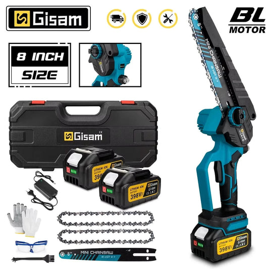 Gisam 8 Zoll Bürstenlose elektrische Kettensäge, Akku-Kettensäge, Holzbearbeitung, Gartenschere, Werkzeug für Makita 18V Akku-Pins