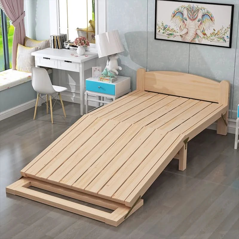 Folded bed, single bed rental room, solid wood bed, hard board bed, small bed, does not take up much space, bed
