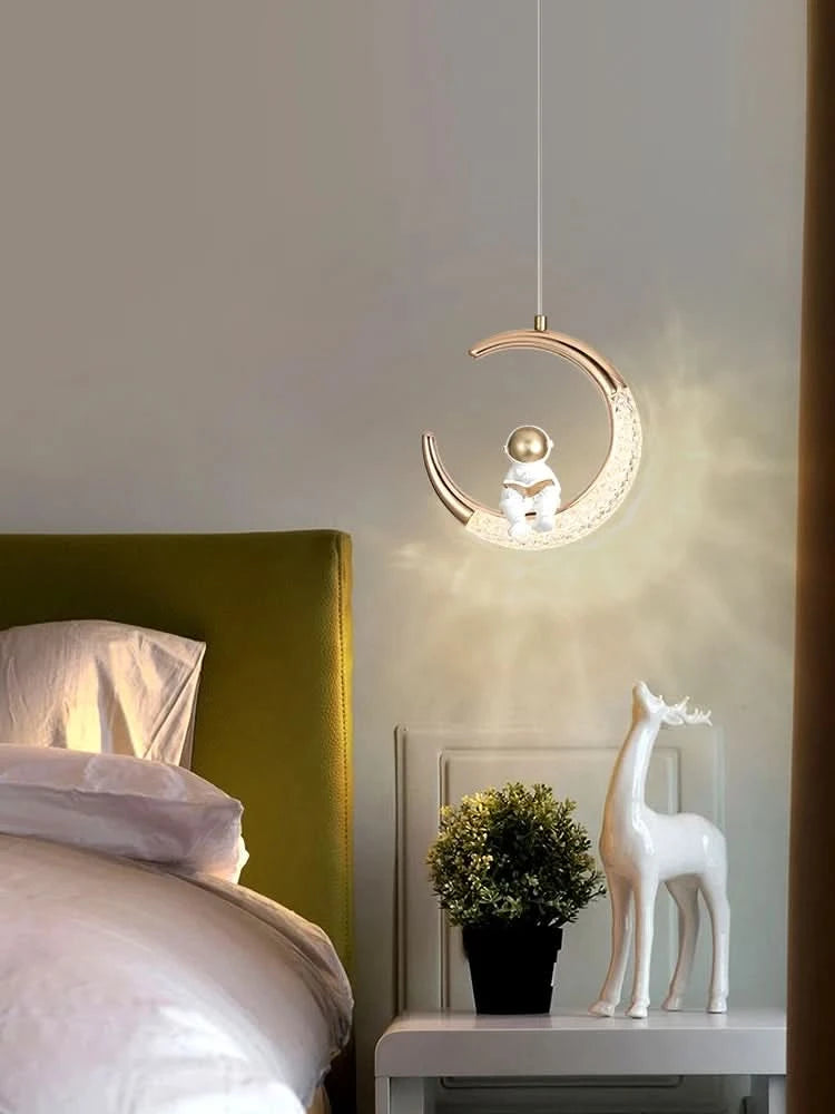 Children's Room Bedside Chandelier Modern Minimalist Light Luxury Cartoon Boy Girl Bedroom Moon Lamp Astronaut Small Chandelier