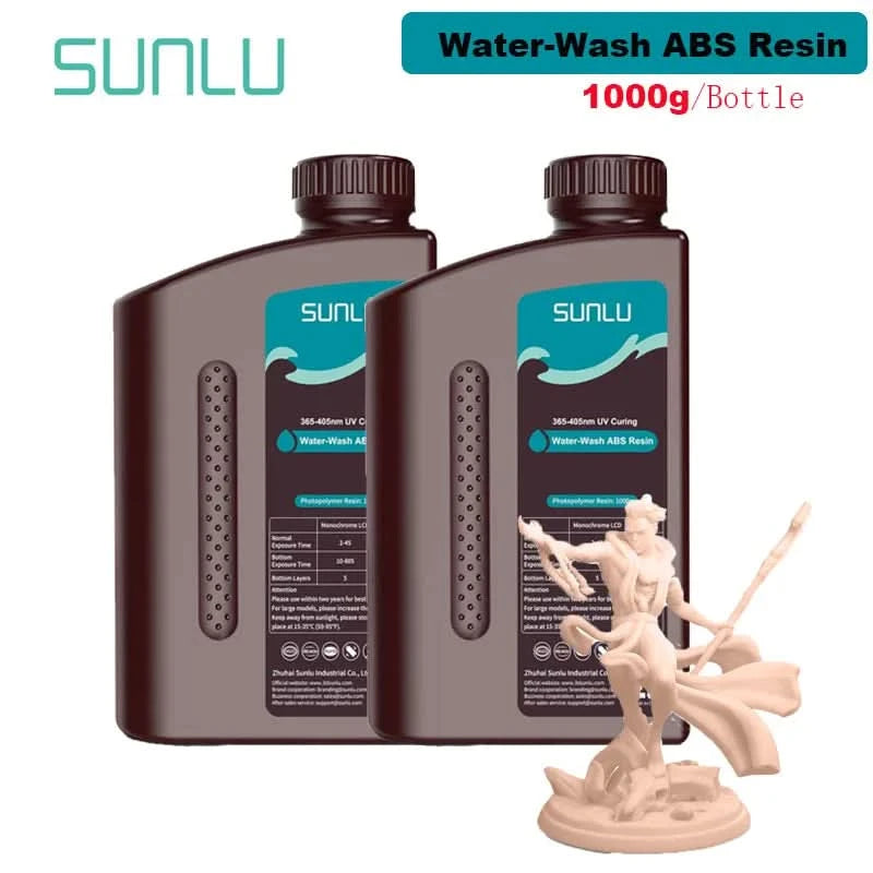 SUNLU 2KG Water Washable / Water Washable ABS Resin Resin 1000G/Bottle 405nm Rapid UV-Curing Photopolymer Resin For LCD 3D Print