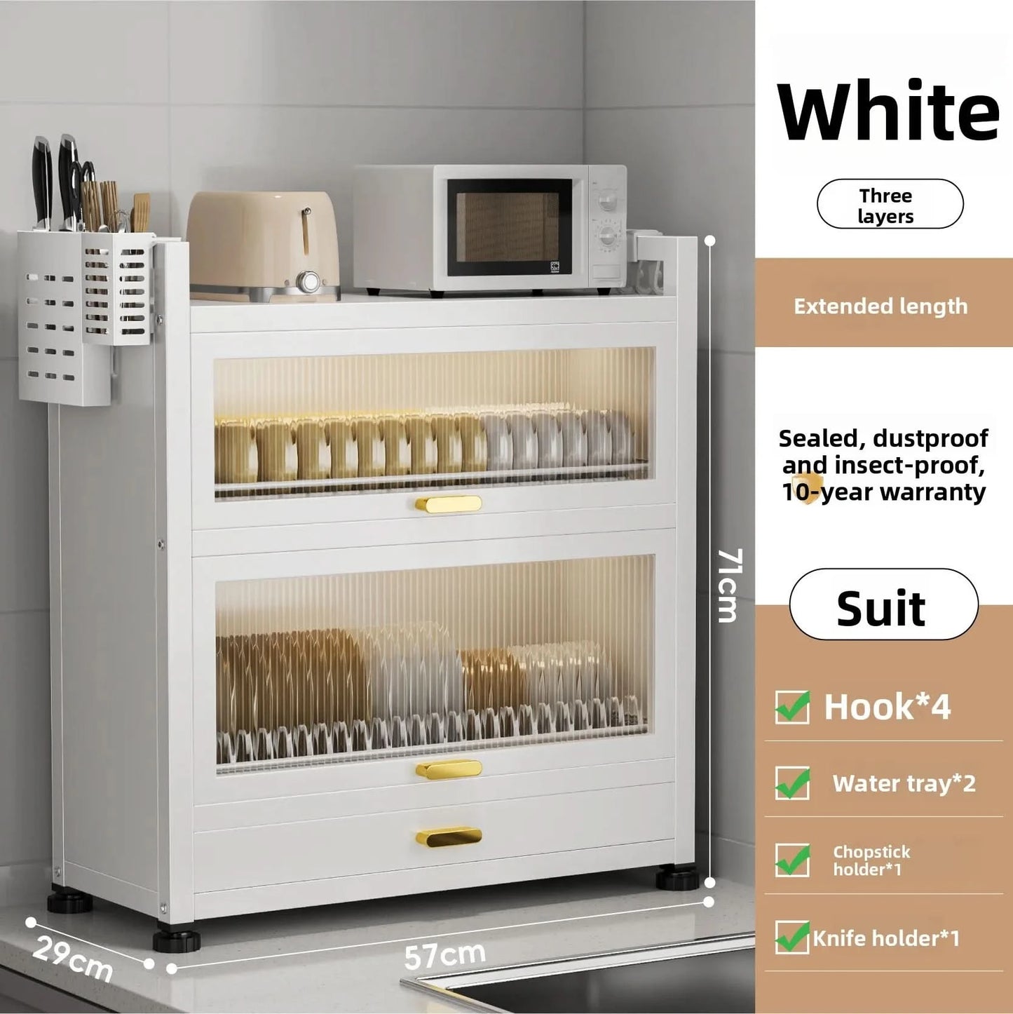 Kitchen cupboard storage box with door, dust-proof bowl rack, countertop, dish storage rack, chopsticks, dishes, drain rack