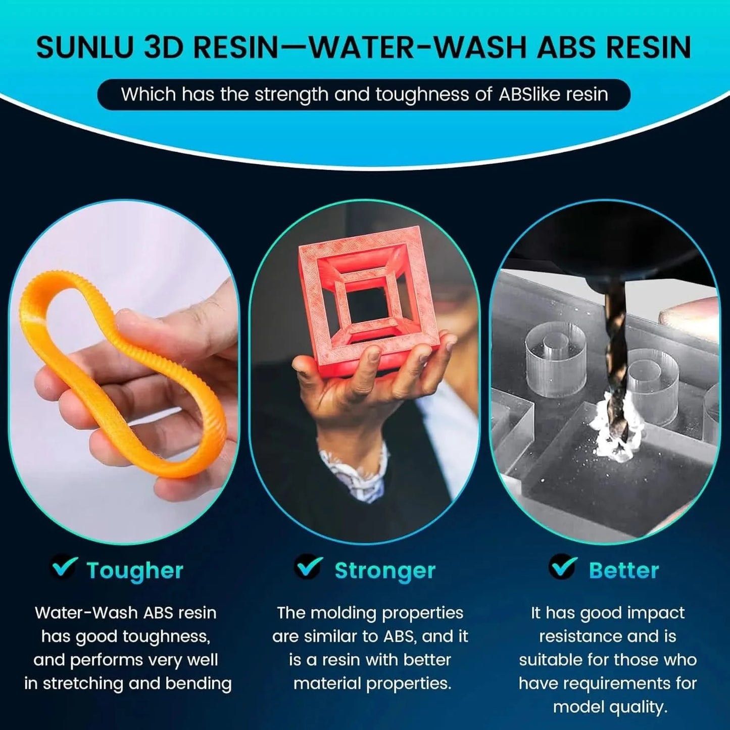 SUNLU 2KG Water Washable / Water Washable ABS Resin Resin 1000G/Bottle 405nm Rapid UV-Curing Photopolymer Resin For LCD 3D Print