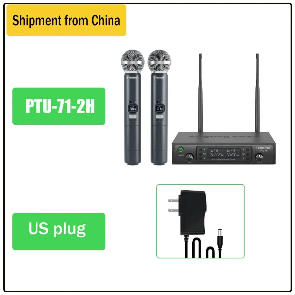 Phenyx Pro UHF Profeesional Adjustable Dual Wireless Microphone System for Stage Performances Sturdy Metal Build 100M PTU71