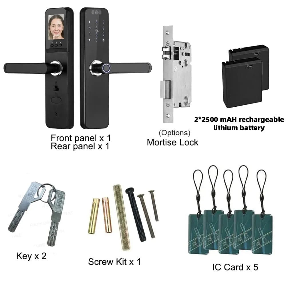 Do Brasil RAYKUBE K12 With lithium Rechargeable Batteries Tuya WiFi Camera Electronic Lock 3D Face Fingerprint Smart Door Lock