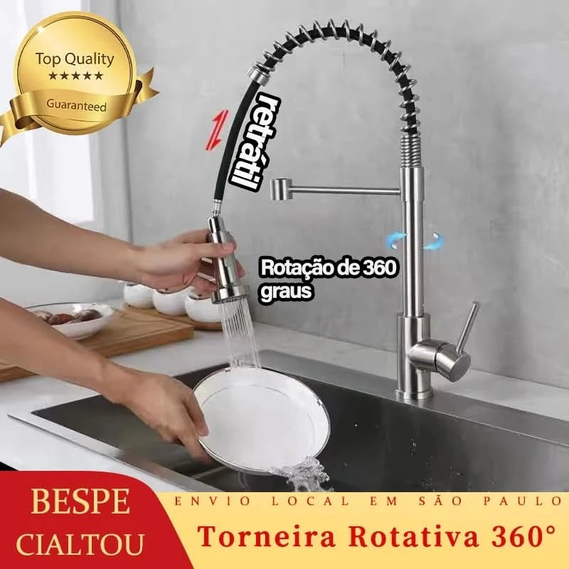 Torneira Cozinha Gourmet 50cm Spray Articulado 2 Jatos 100% Metal Cromada Envio 12h SP
