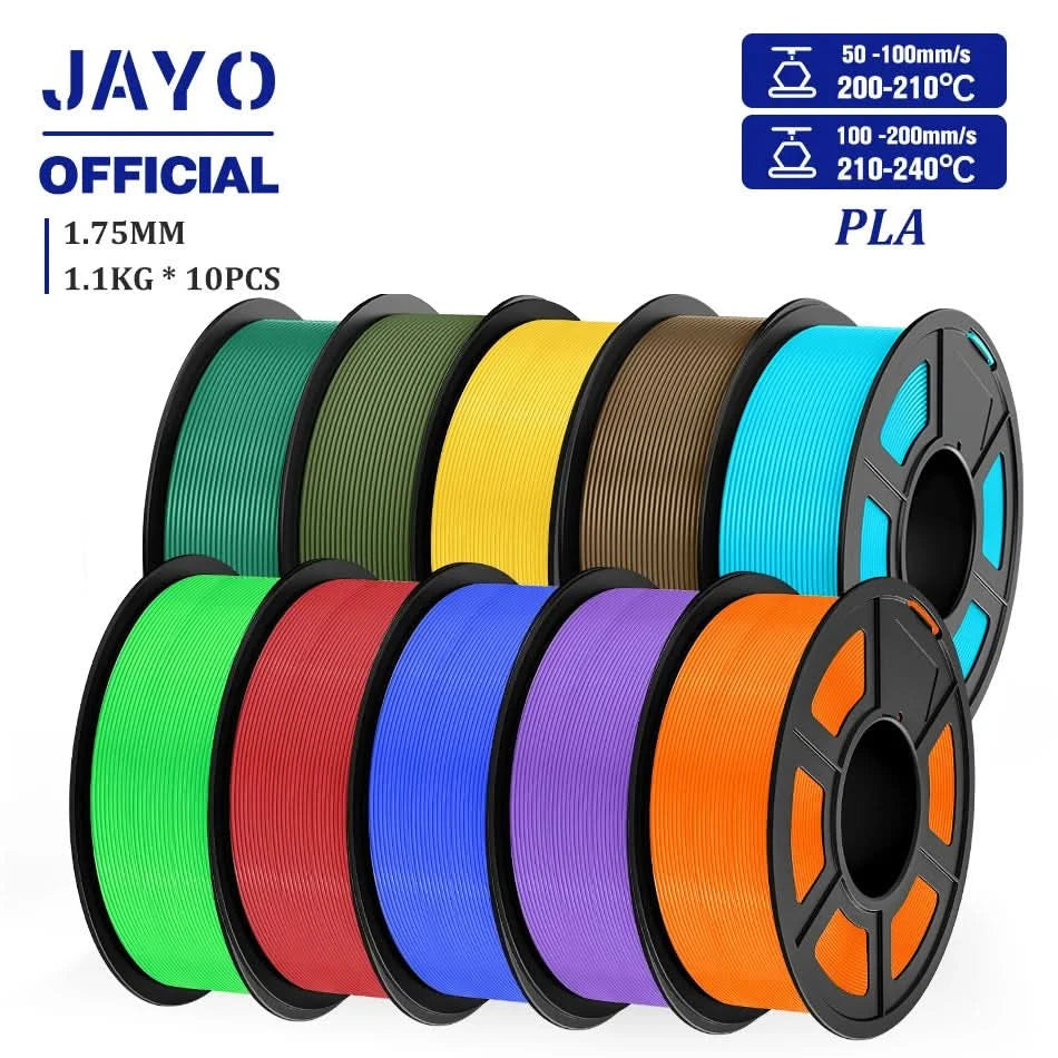 JAYO PLA Filament 1.75MM 10Rolls/set PLA 3D Printer Filament Multicolor For FDM 3D Printers Neatly Wound 3D Printing Materials