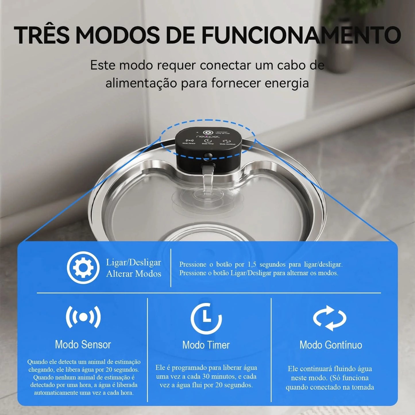 Newpet 7.5L Automatic Stainless Steel Dog Water Fountain 5000mAh Wireless Pet Drinker Battery & Sensor 2 in 1 Dispenser for Dog